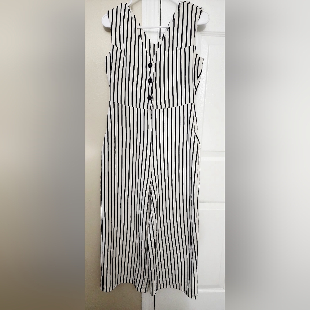 Black and White Striped Jumpsuit